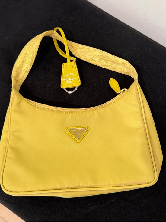 Prada Handbags - Prada Yellow Nylon Shoulder Bag with Logo Tag